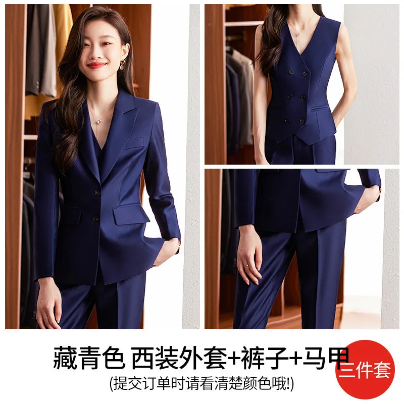 Fashion Elegant Pink High-End Small Business Suit Coat2022Autumn and Winter Elegant Vest Suit Three-Piece Korean Women's Clothin