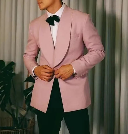 Blazer Rosa de Estilo Pasarela para Hombre, Chaqueta Corte Delgado Tela Sólida con Abertura Trasera, Ideal para Boda, Gala y Fie
