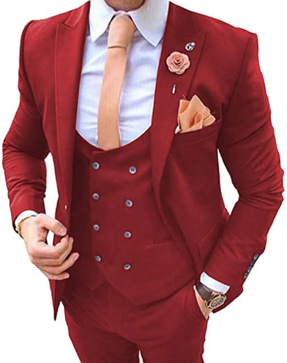 Navy Blue Men's Suits 3 Pcs Costume Homme Wedding Tuxedos Groom Wear Groomsman Prom Party Slim Fit Business Jacket+Vest+ Pants