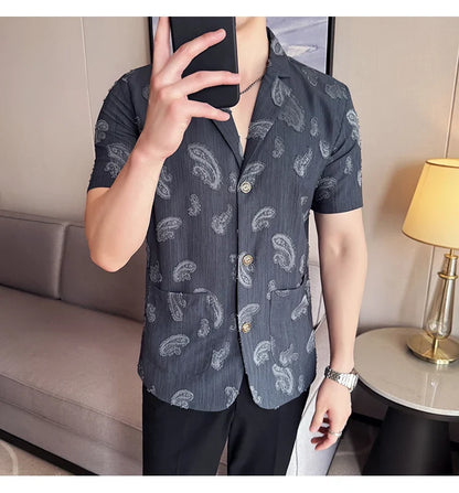 Summer Thin Ice Silk Without Lining Suit Coats 2025 New High-end Fashion Jacquard Casual Social Shirt Coat Men Clothing 4XL-M