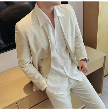 Summer Linen Breathable Suit Jacket Daily Casual Thin Blazers Men's Business Formal Suit Jacket Wedding Groom Coats Men Clothing