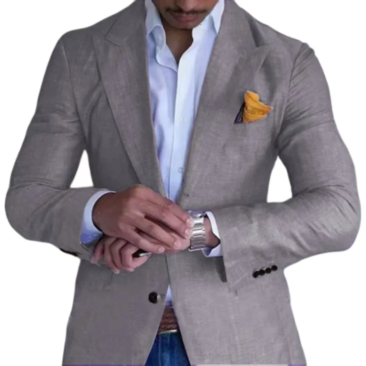 Men's Slim Fit Linen Suit Jacket – Single Button Peak Lapel for Wedding & Beach Events