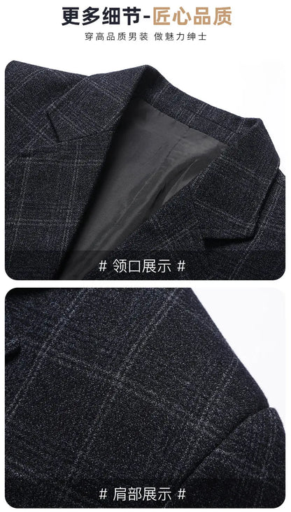 Blazer The New Autumn and Winter Fashion Middle-aged Business Casual Checkered Wedding Host Men's Outdoor Performance Blazer
