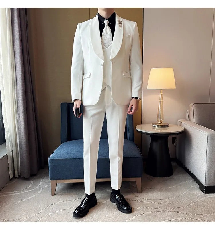 Men's Slim Fit 3-Piece Suit for Weddings, Parties & Formal Occasions – White, Red, Black