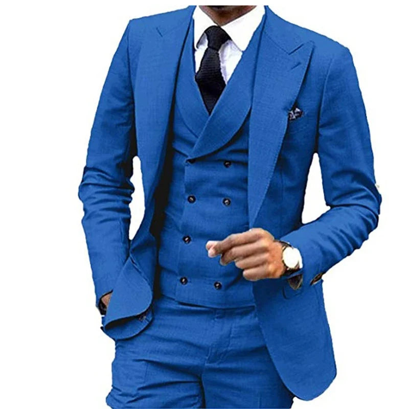 Costume de Lin 3 Pièces Blazer Gilet et Pantalon Ensemble de Smoking Ajusté pour Garçons d'Honneur Robes de Soirée Élégantes Gilet Style Rétro avec Col en V
