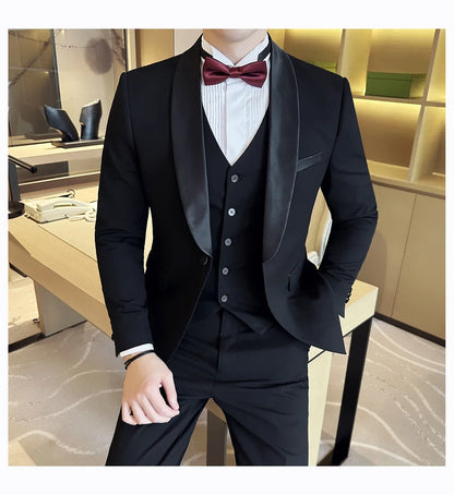 Plus Size 6XL 5XL Men Formal Business Suit 3 Set Pieces Classic Slim Fit Business Suits Sets Autumn Men Wedding Party Tuxedo