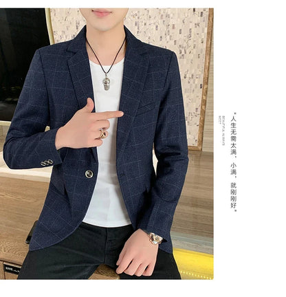 Men's  Slim Fit Business Suit Jacket Casual High-End Polyester Korean Style Top for Handsome Fashionable Look