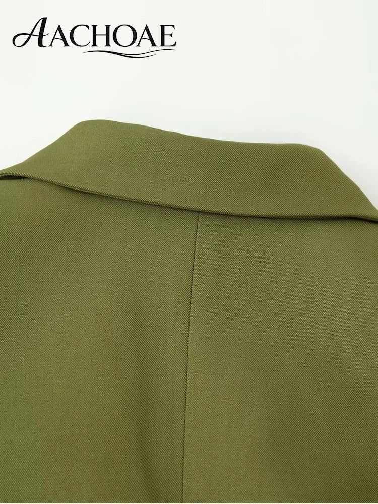 Women's Belted Waist Blazer Jacket Double Button Slim Suit Coat Long Sleeve Elegant Office Chic Minimalist Jacket