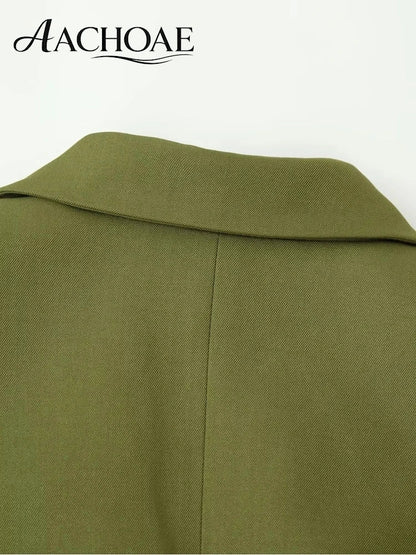 Women's Belted Waist Blazer Jacket Double Button Slim Suit Coat Long Sleeve Elegant Office Chic Minimalist Jacket