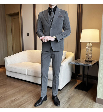(Blazer + Vest + Trousers) 2024 New Men Formal Business Solid Suit 3 Pieces Set Italian Style Luxury Wedding Social Party Tuxedo