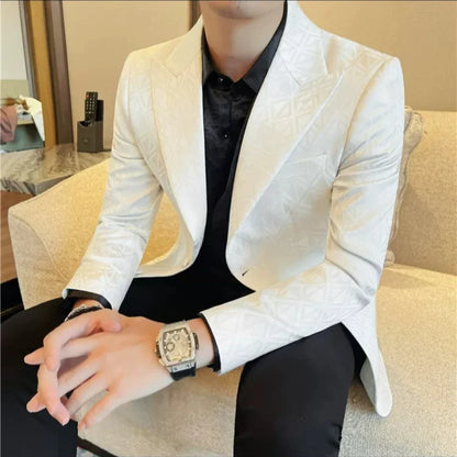 Brand Fashion Printed Blazer Jacket Men Autumn Winter Casual Suit Jackets Slim Fit Business Wedding Groom Dress Suit Handsome