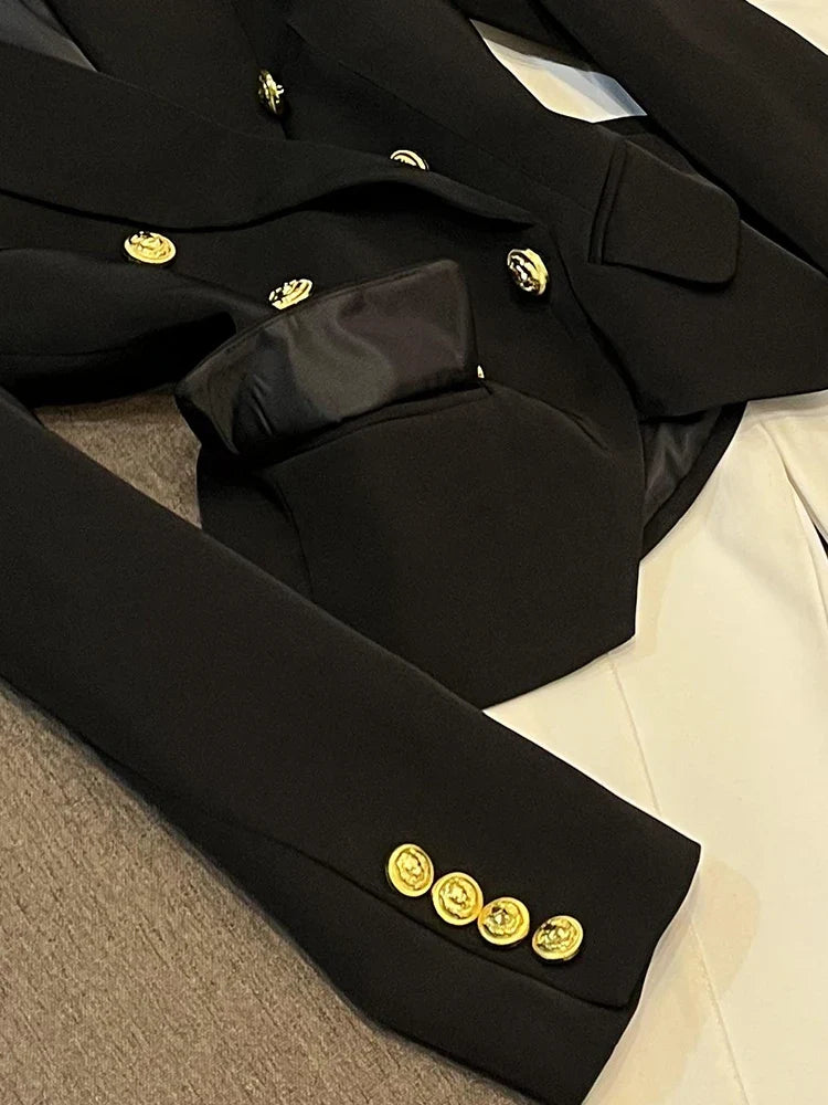 Business Commute Style Women's Long Sleeve Double-Breasted Suit Slim Fit Waist-Cinching Outerwear Fashion D9986
