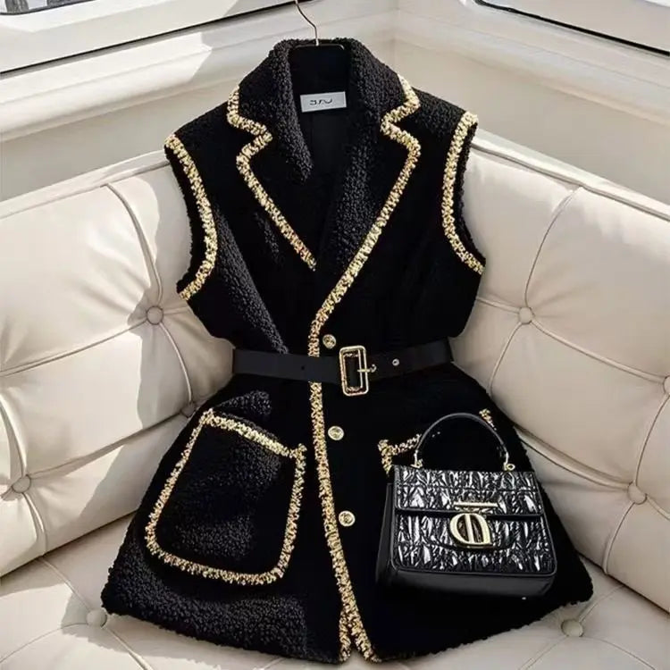 French High End Blazer Vest Women Jacket Winter Cardigan Sleeveless Casual Office Lady Vest Waistcoat Winter 2025 Korean Tops
