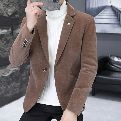 2025 Autumn Suit Men's Fashion Handsome Trend All Matching Woolen Youth Slim Small Suit Dress Single West Coat Coat  M-4XL
