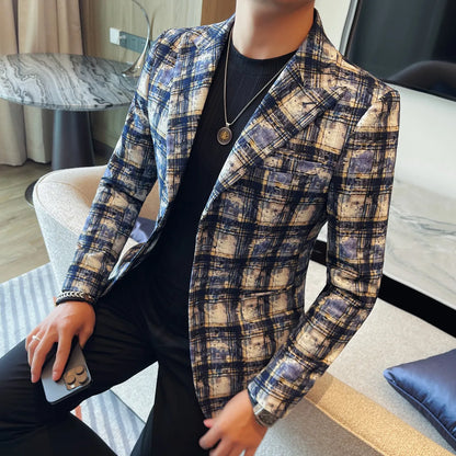 British Style Luxury Plaid Suit Jacket 2025 Autumn New Men High-end Business Slim Blazers Groom Wedding Social Party Dress Coats