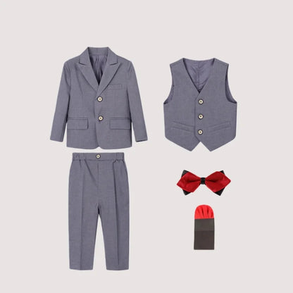 Children's Spring Autumn Blazer Set For Wedding Kids Jacket Vest Pants Bowtie+Pocket Towel 5Pieces Formal Birthday Party Wear
