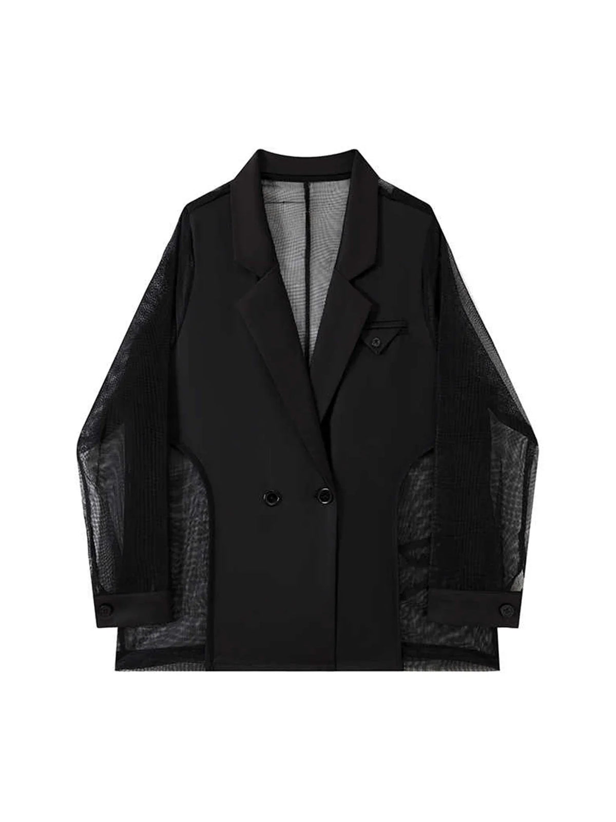 Women's Black Gothic Mesh Patchwork Blazer Coat Vintage Streetwear Harajuku Emo 2000s Suit Jacket Long Sleeve Outerwear Clothes