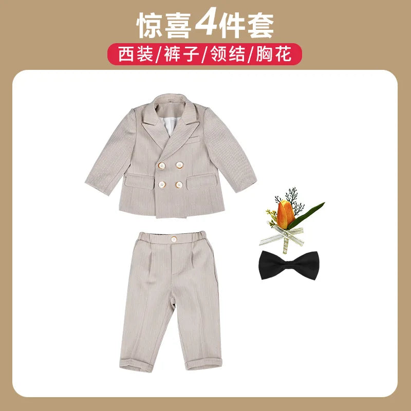 Baby Boys 1 Year Birthday Set Kids Wedding Suit Child Jacket Vest Pants Photograph Suit Children Wedding Performance Party Dress