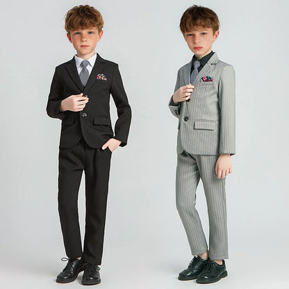 Kids Spring Autumn Striped Suit Set Flower Boys Wedding Outfit 1-11Years Children's Blazer Vest Pants Tie 4Pieces Clothes Set