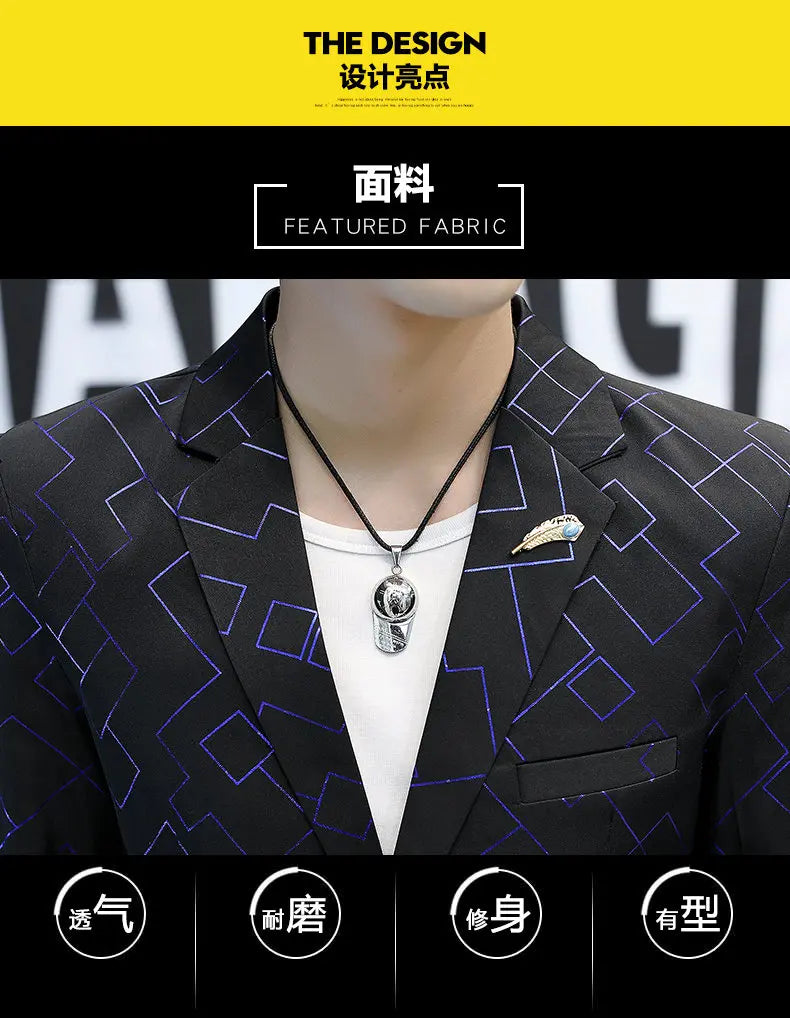 Blazer Fashionable Outdoor Travel Youthful Wedding Versatile Host Gentleman Slim-fit Casual Mid-length Stripes Men's Blazer