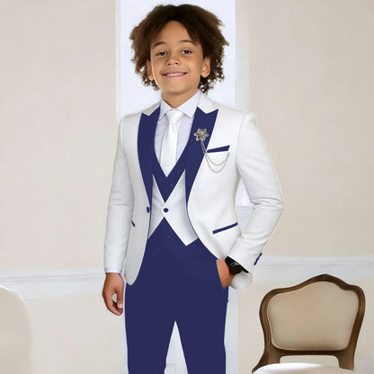 White Suit for Boys Fashion Formal Flower Boys Wedding Tuxedos 3-Piece Set (Jacket Pants Vest) Party Slim Fit Suit Kids Clothes