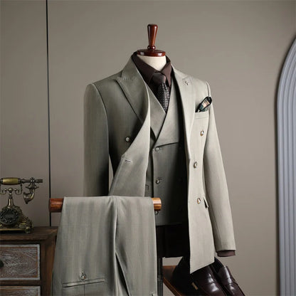 Black Men's 2-piece Suit Double Breasted Checkered Pattern Casual Business Formal Fashionable Slim Wedding Groomsman Dress Party
