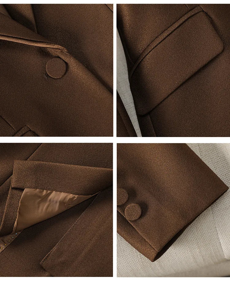 Women Blazer Pants Sets Apricot Appliques Two Pieces 2024 Autumn Work wear Trousers Formal Solid Color Long Sleeve Tops Pantsuit