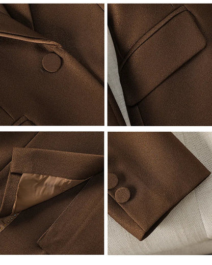 Women Blazer Pants Sets Apricot Appliques Two Pieces 2024 Autumn Work wear Trousers Formal Solid Color Long Sleeve Tops Pantsuit