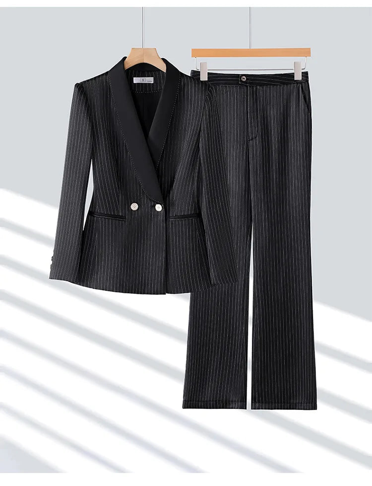 Office Ladies Formal Pant Suit 2 Piece Set Women Ebony Black Female Long Sleeve Business Work Wear Blazer Jacket And Trouser