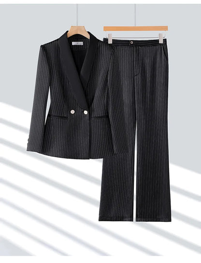 Office Ladies Formal Pant Suit 2 Piece Set Women Ebony Black Female Long Sleeve Business Work Wear Blazer Jacket And Trouser