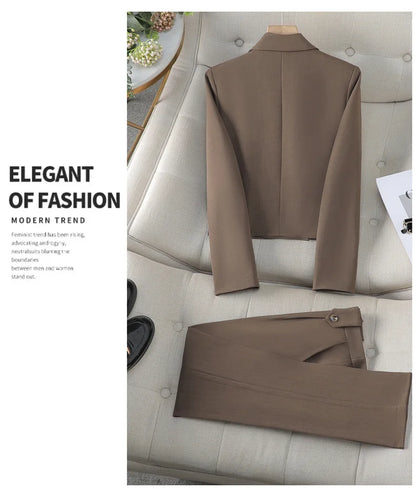 Blue Suit Women 2024 New Spring High End Fashion Temperament Professional Short Blazer And Pants Sets Office Ladies Work Wear