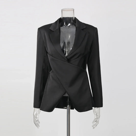 Women's Blazer Elegant Sexy Hollow Out Expose Waist Design Dark Style Patchwork Punk Long Sleeve Slim Fit Suit-Coat HK28007