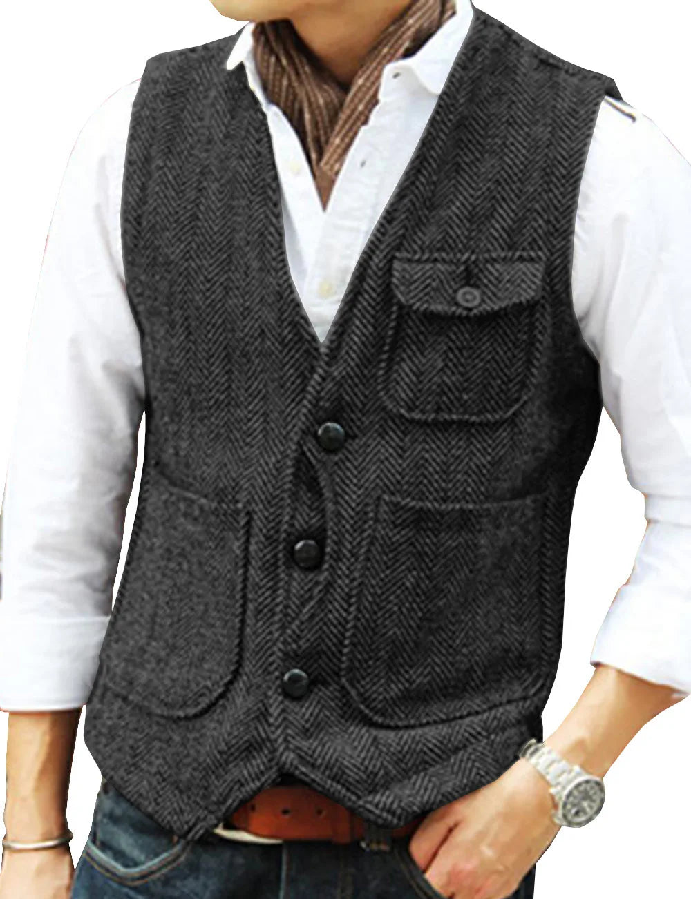 Men's Suit Vest Single Breasted Herringbone Smart Casual Wedding Business Waistcoat