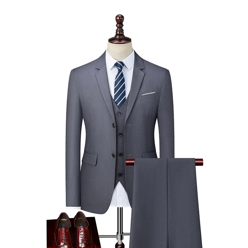 Form-Fitting Business Casual Double-Button Suit Three-Piece Set for Career Interviews Groom Best Man Handsome Formal Outfit