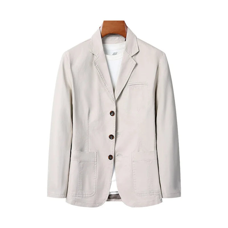 Blazer Man Retro Turn Down Collar Single-breasted Men Suit Coat Loose Pocket Long Sleeve Versatile Male Casual Outerwear