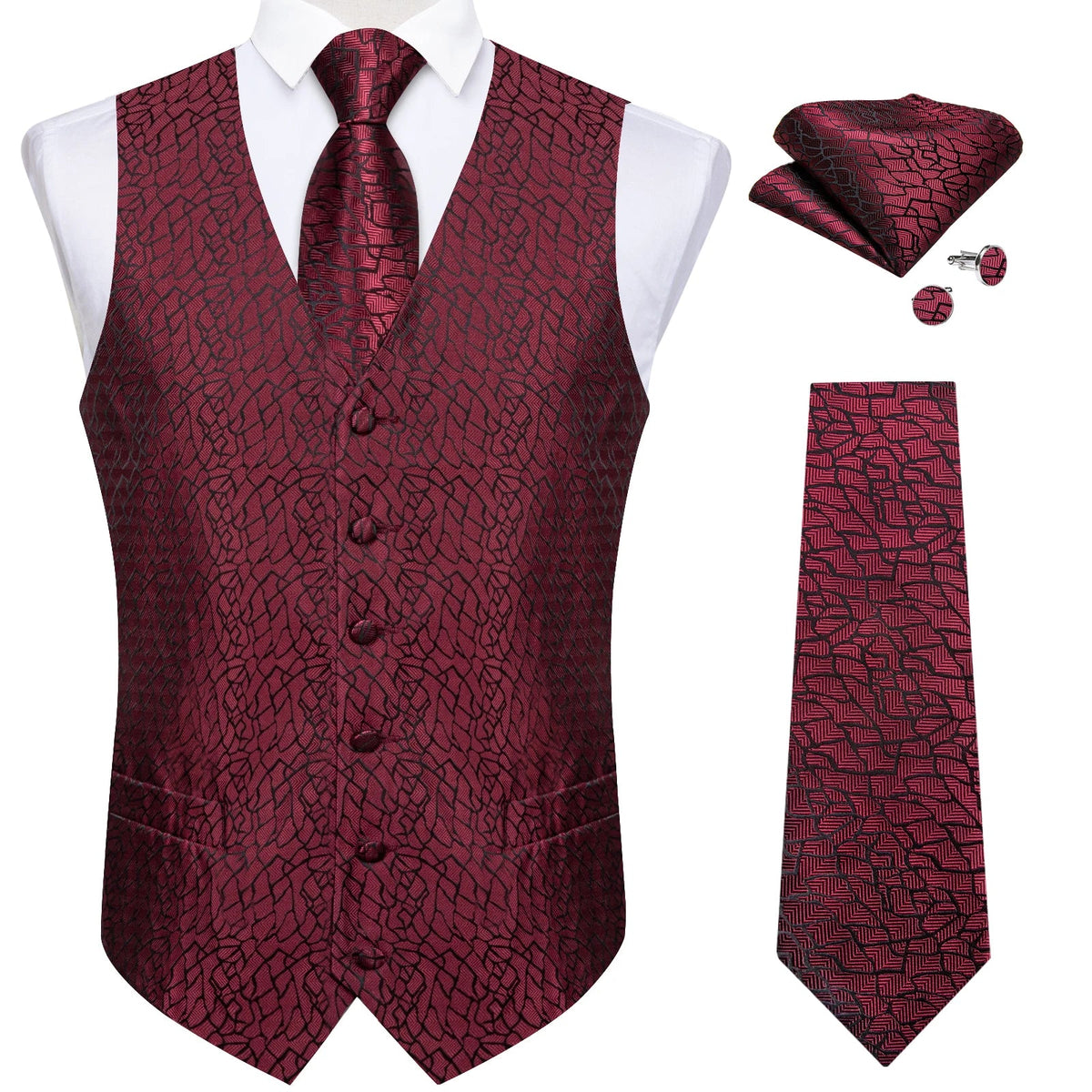 Men's Paisley Waistcoat with Necktie Set for Weddings and Formal Occasions