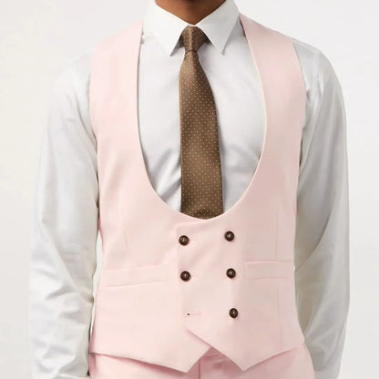 Men Vest Double Breasted with Pocket Solid Waistcoat for Wedding Business Formal Occasions
