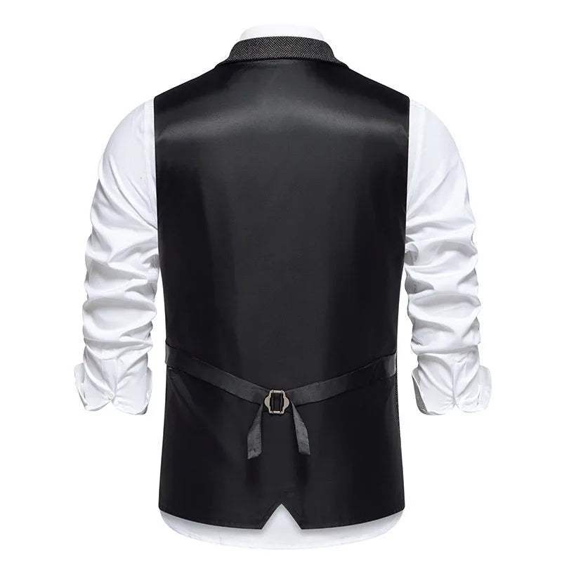 Men's Waistcoat Herringbone Tweed Slim Fit Wool Blend Formal Vest for Wedding