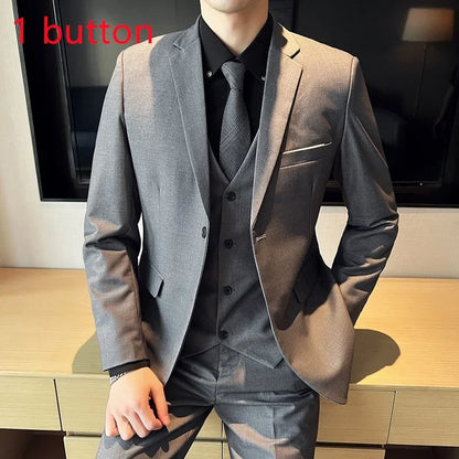 Men's Three-Piece Slim Fit Suit – Blazer, Vest, and Pants for Wedding, Business, and Formal Occasions