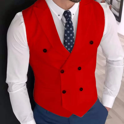 Men's Double Breasted Vest with Lapel – Solid Formal Waistcoat for Weddings & Business