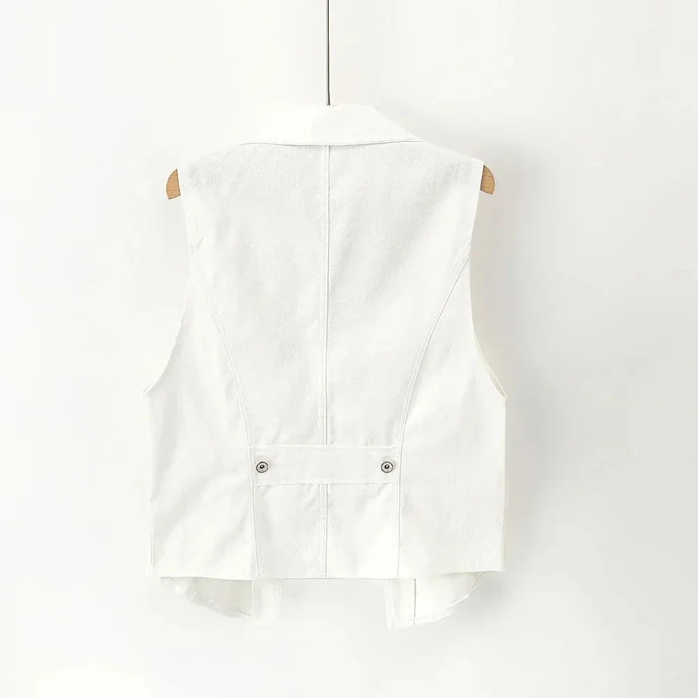 New White Denim Vest Women Waistcoat Slim Short Cowboy Sleeveless Jacket Casual Jeans Vests Female Outerwear Chaleco Mujer