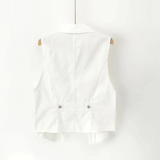 New White Denim Vest Women Waistcoat Slim Short Cowboy Sleeveless Jacket Casual Jeans Vests Female Outerwear Chaleco Mujer