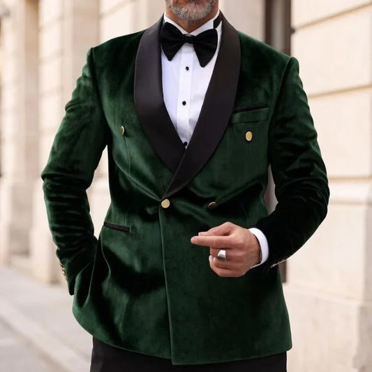 Men Double Breasted Slim Fit 1 Piece Blazer Velvet Tuxedo Mix Match Gold Buttons Vintage Design Separates Groom Wedding Host