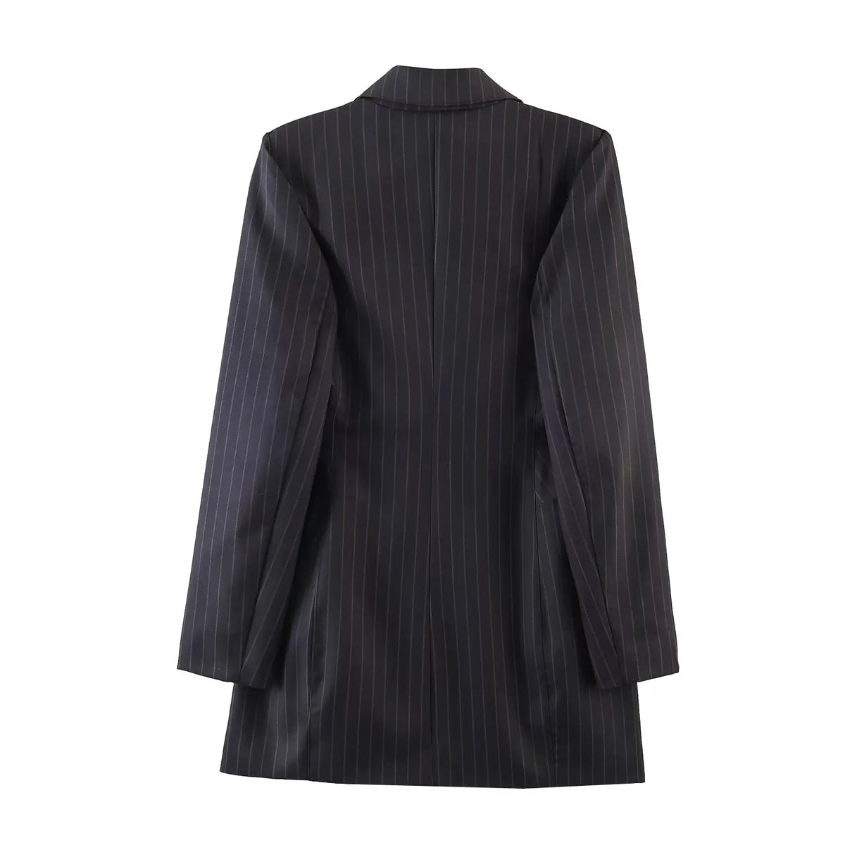 Women New Fashion Charcoal Gray Pinstripe Double-breasted Blazer Coat Female Versatile Lapel Long Sleeve Office Suit Jacket