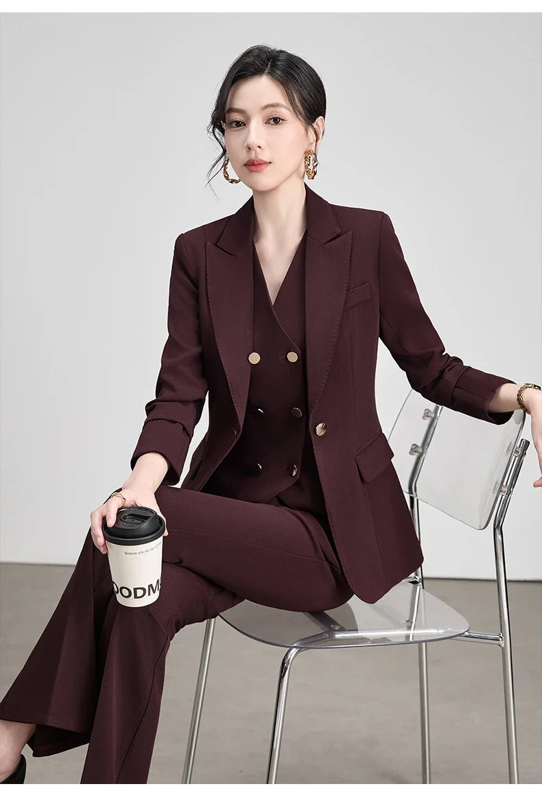 Autumn New Elegant Chic Business Formal Outfit for Women Long Sleeve Blazer and Pants Two Piece Matching Sets Trousers Suit
