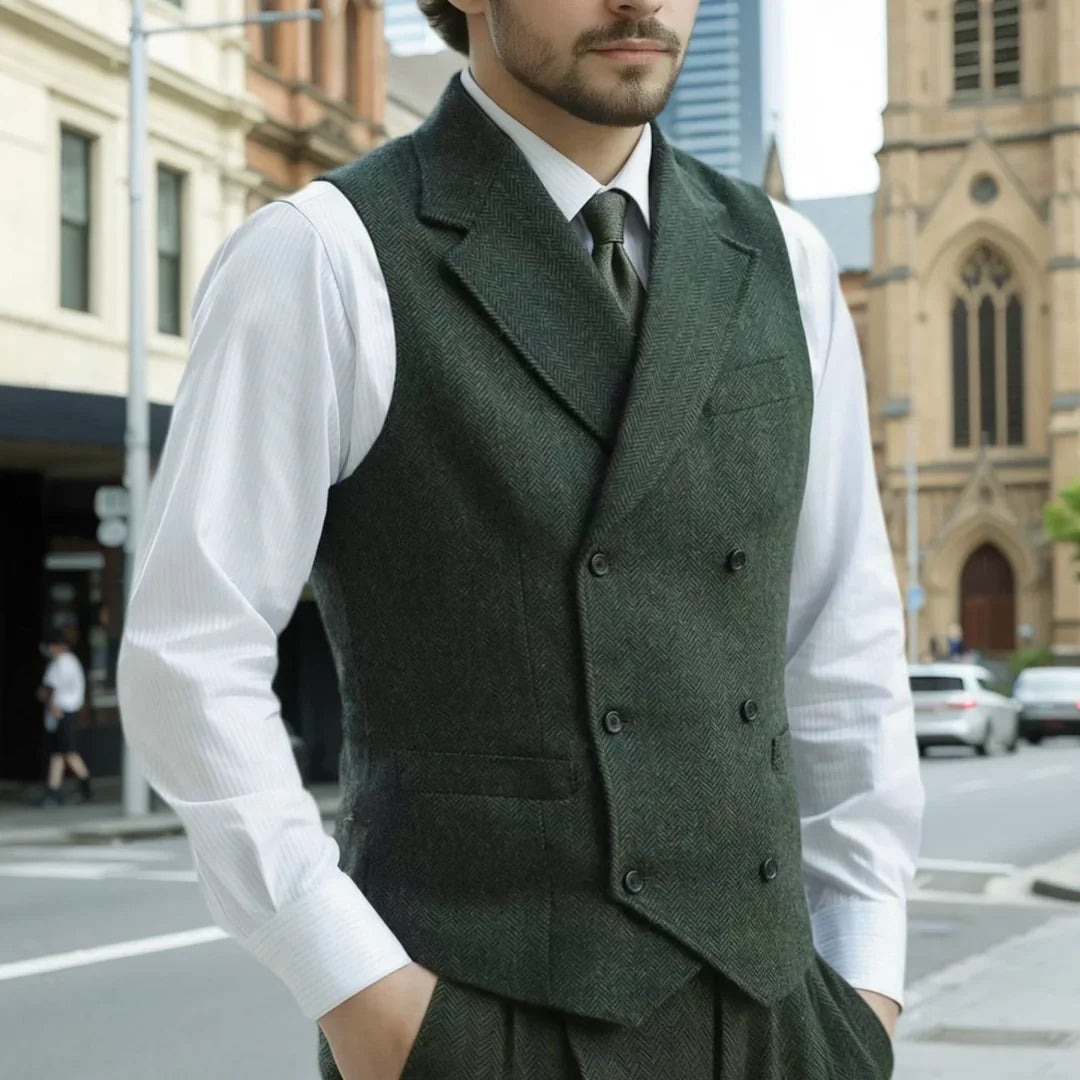 Men's Herringbone Vest Single Breasted Lapel Waistcoat for Wedding & Smart Casual Wear