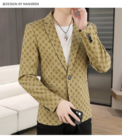 Blazer Men's Fashion Outdoor Travel Gentleman Wedding Slimming Business Versatile Letter Youth Casual Korean Formal Wear Blazer