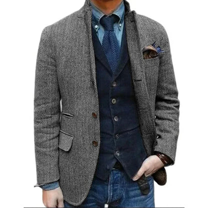 Herringbone 1 Piece Blazer for Men 3 Button Design Stand Collar Jacket Spring New Style Men's Suit Jacket XS-6XL