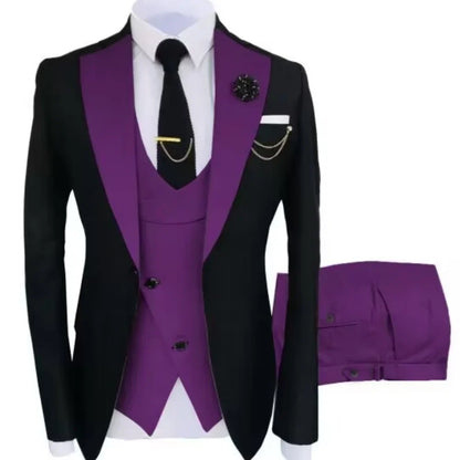 3 Pieces Slim Fit Men's Suits Formal Business Groom Tuxedo for Wedding Party Prom - Jacket Vest Pant Set