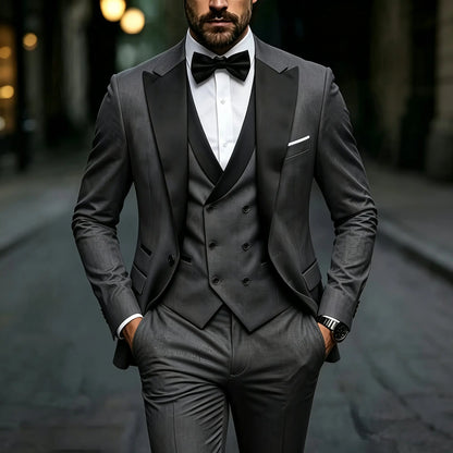 Fashion Men's Premium Solid Color Slim Fit Business Formal Suit Set, Perfect for Groom, Office, Wedding, Groomsman & Work Wear